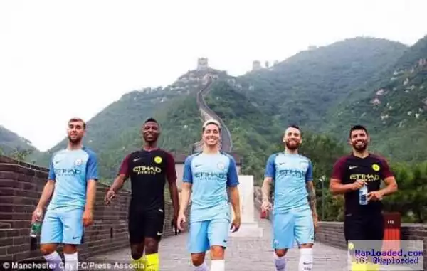 Kelechi Iheanacho, Sergio Aguero and Man city players visit Great Wall of China to show off new jerseys (photos)